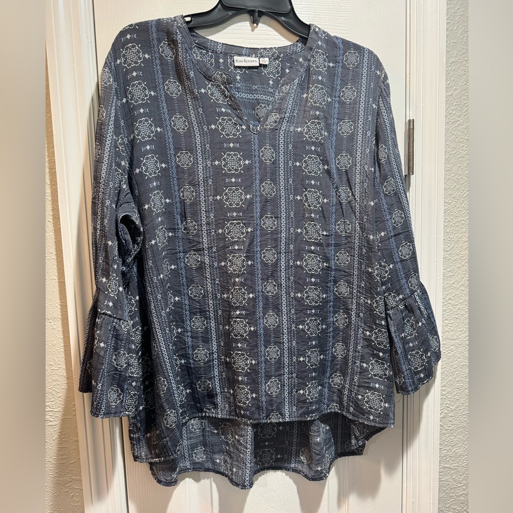 Kim Rogers Women's Navy Patterned Blouse